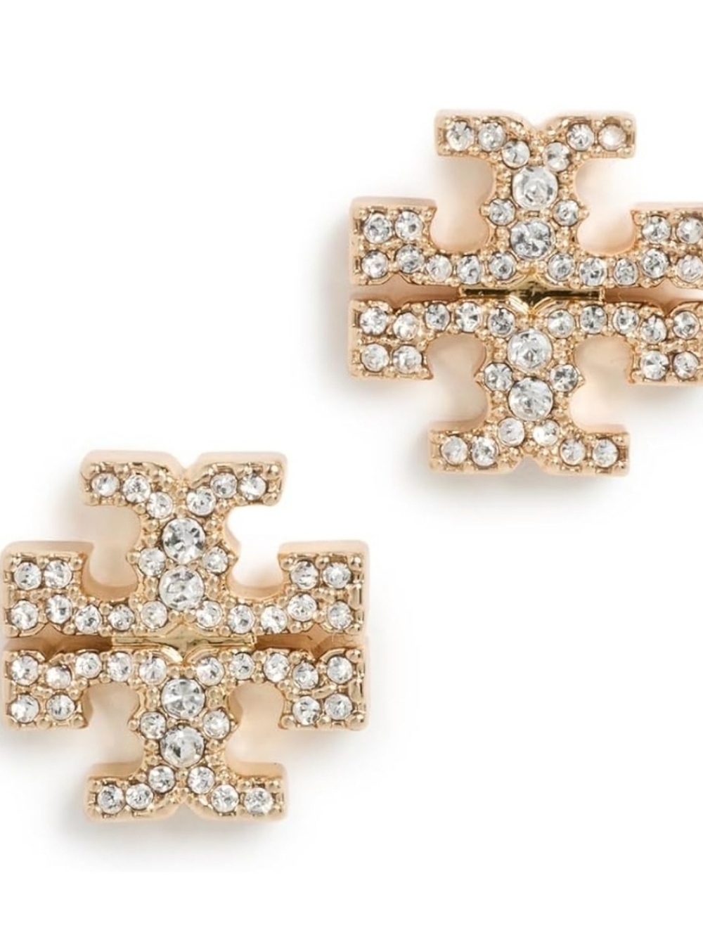 Tory Burch Gold Crystal Logo Stud Earrings